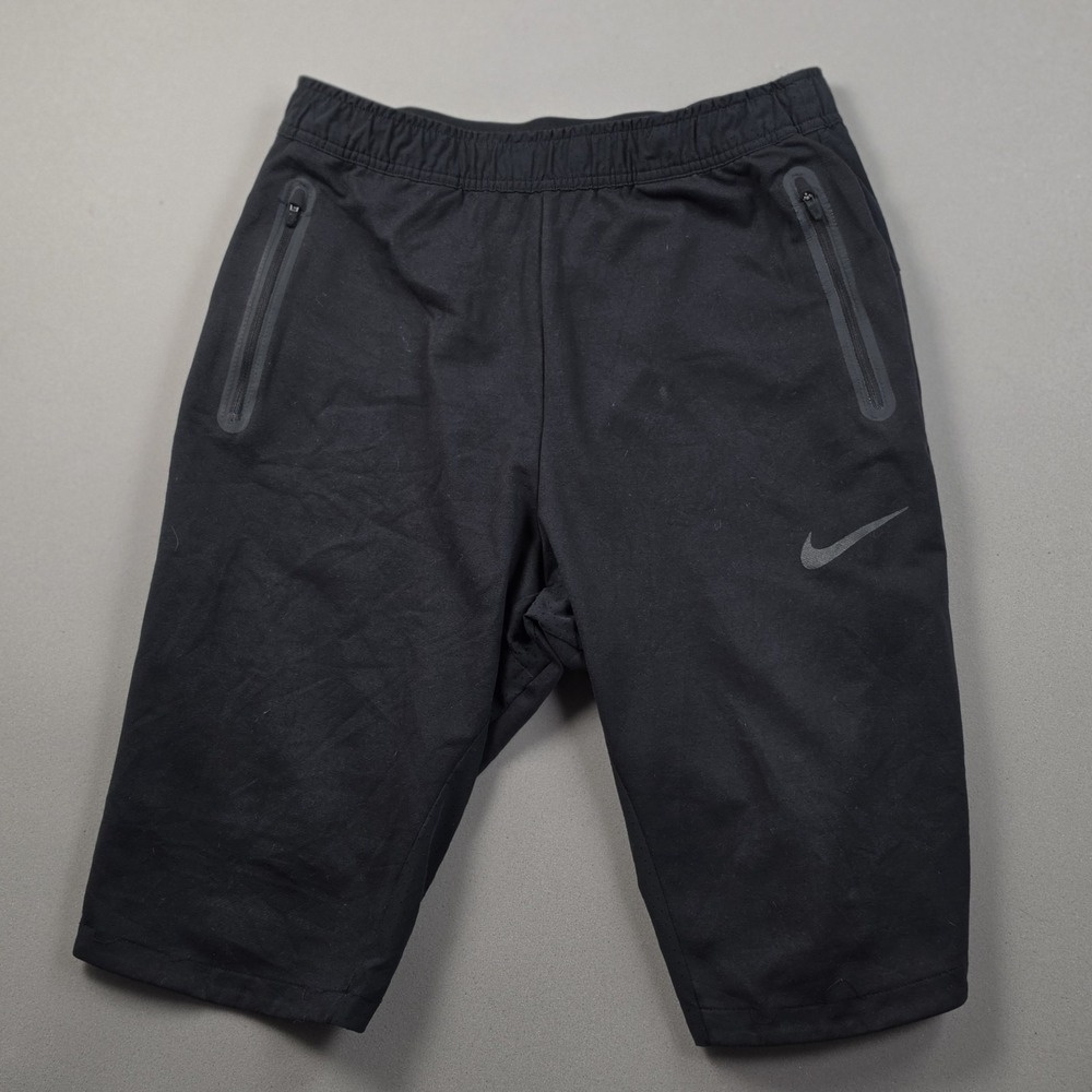 Nike Dry Hybrid Hyper Fleece Shorts Men's M Black Long Zip Pockets Training Wear
